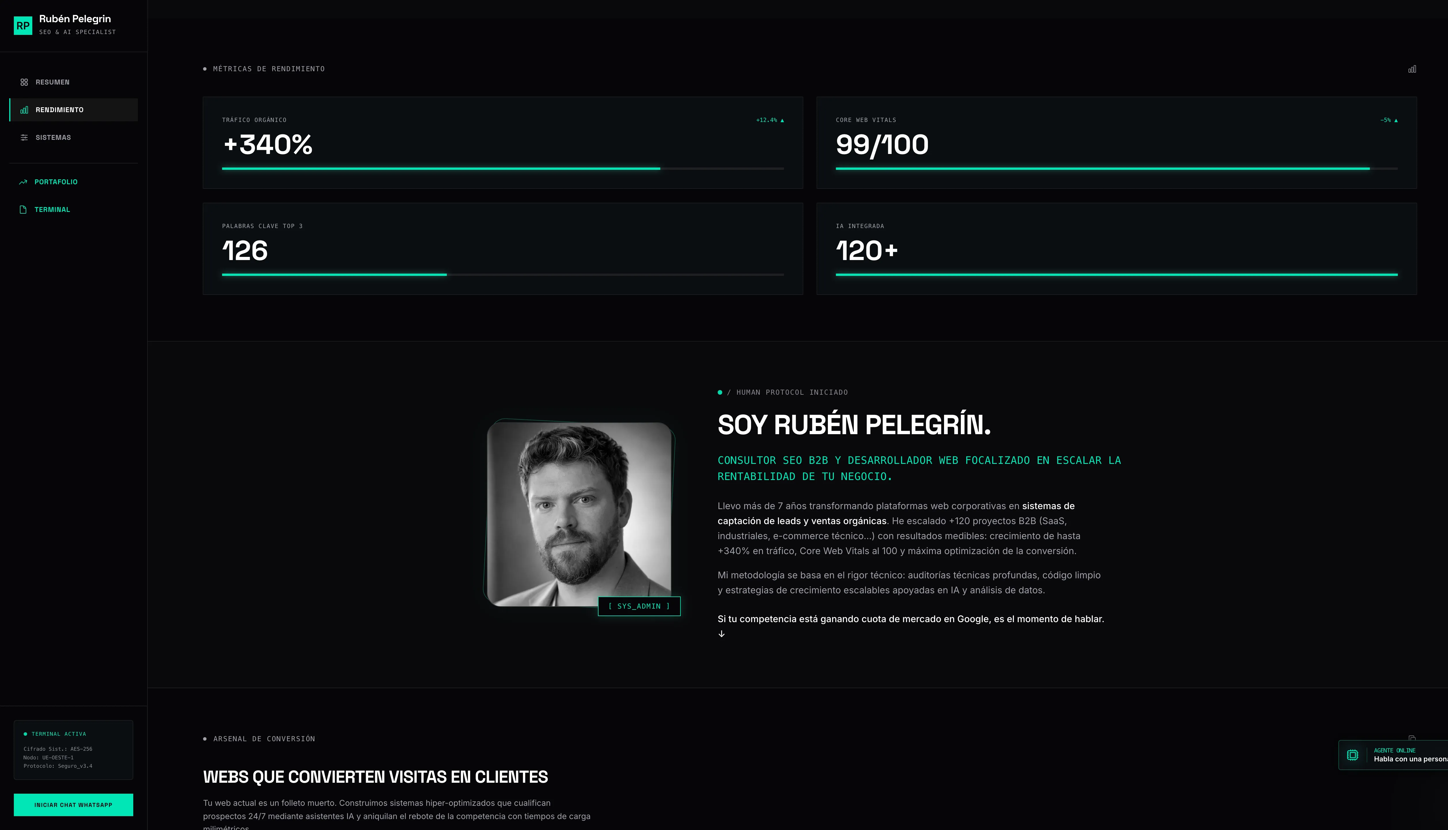 Identidad de Marca: Sección About Me focalizada en autoridad